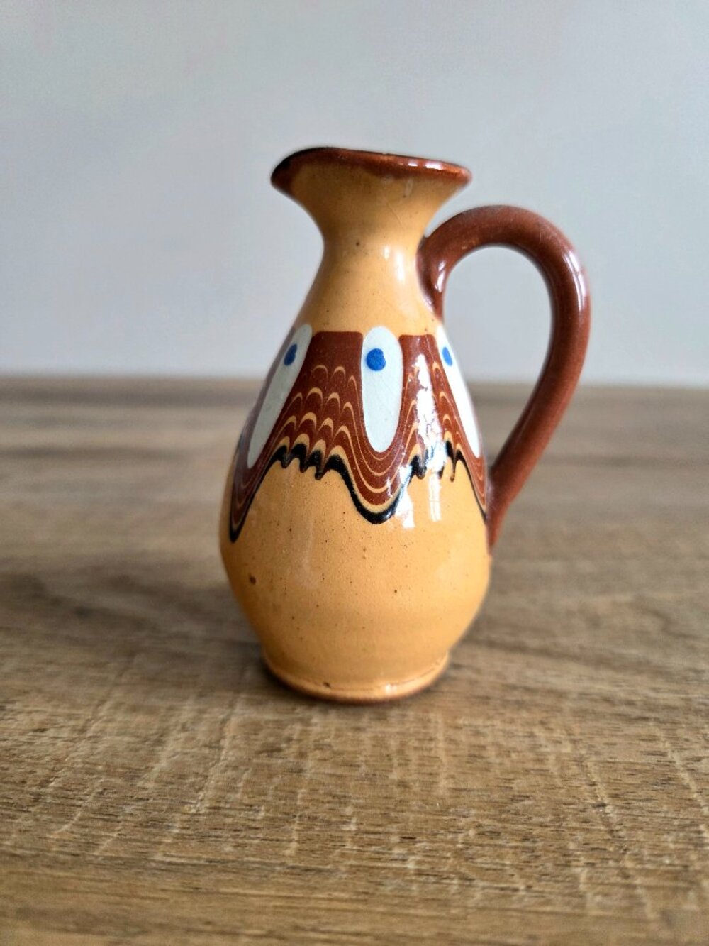 Vintage Miniature Ceramic Pitcher Bulgarian Traditional Troyan Pottery - Picture 2 of 7